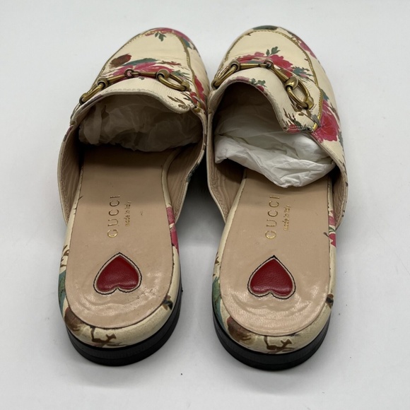 Gucci Flat Princetown Leather Floral Print Mule Slide w/ Buckle sz 36 - Picture 5 of 6